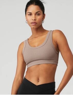 Alo Wellness Ribbed Sports Bra Taupe